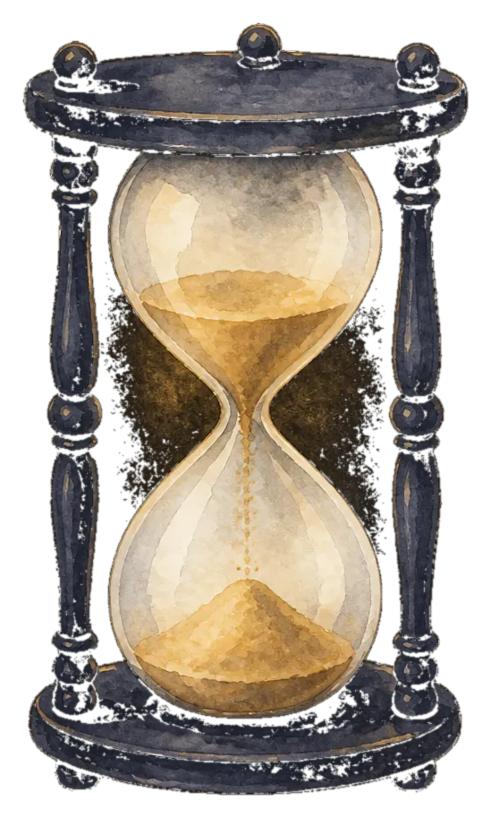 An hourglass with sand running out
