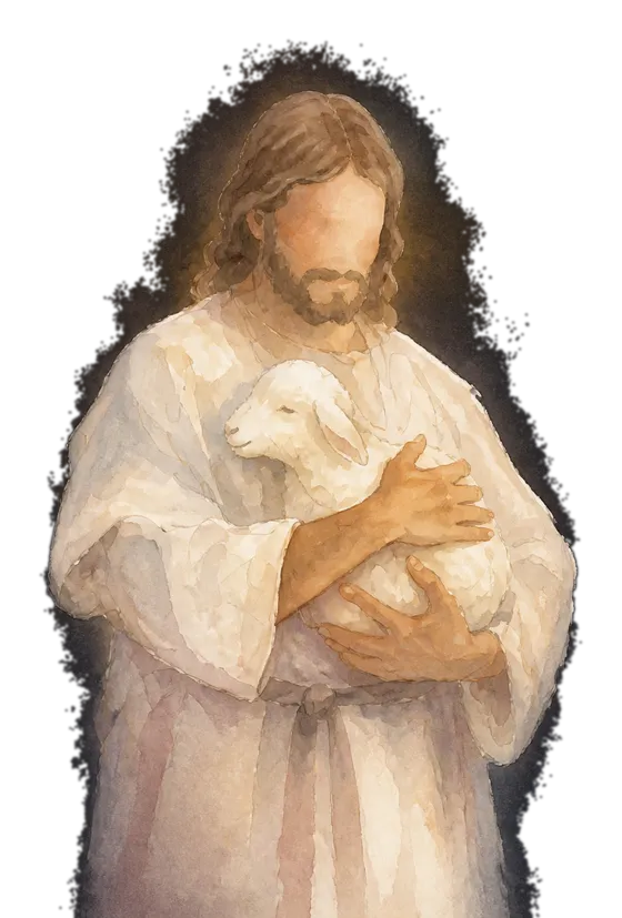 Jesus the Good Shepherd holding a lamb